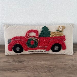 Mud Pie Red Truck Holiday Pillow